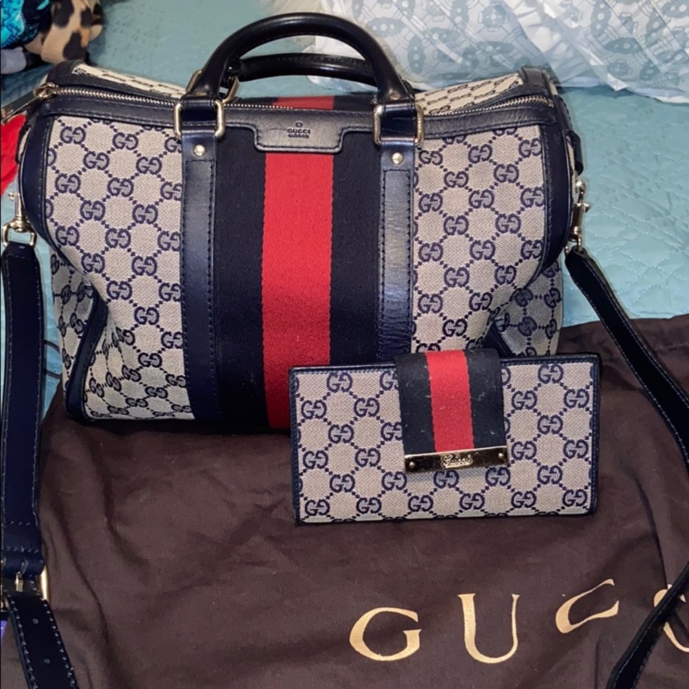 Blue Gucci Boston Bag Set